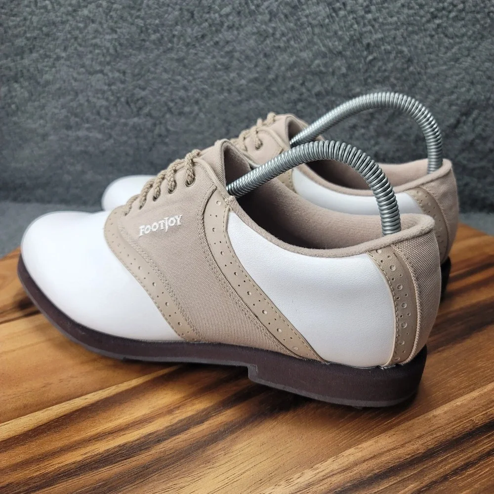 Footjoys Greenjoys‎ Shoes White Womens 9.5 M Saddle Oxford Spike Golf Lace 48746